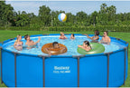 Steel Pro MAX 14 Foot x 48 Inch Round Steel Frame Above Ground Pool Set With 1,000 Filter Pump, Ladder And Cover - Gray