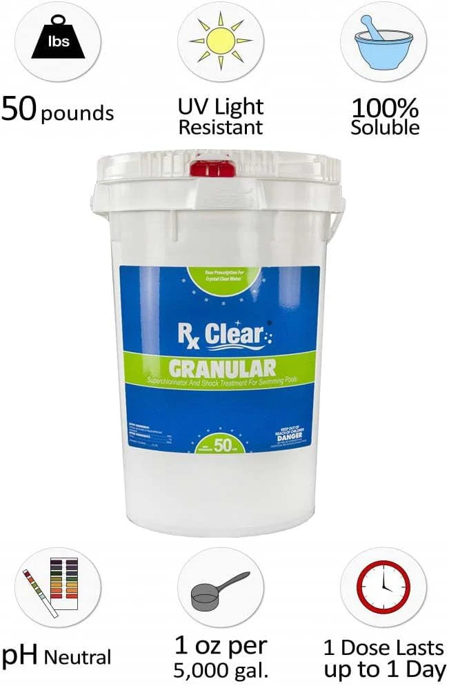 Rx Clear Stabilized Granular Chlorine, 50-Pound Bucket - 204046