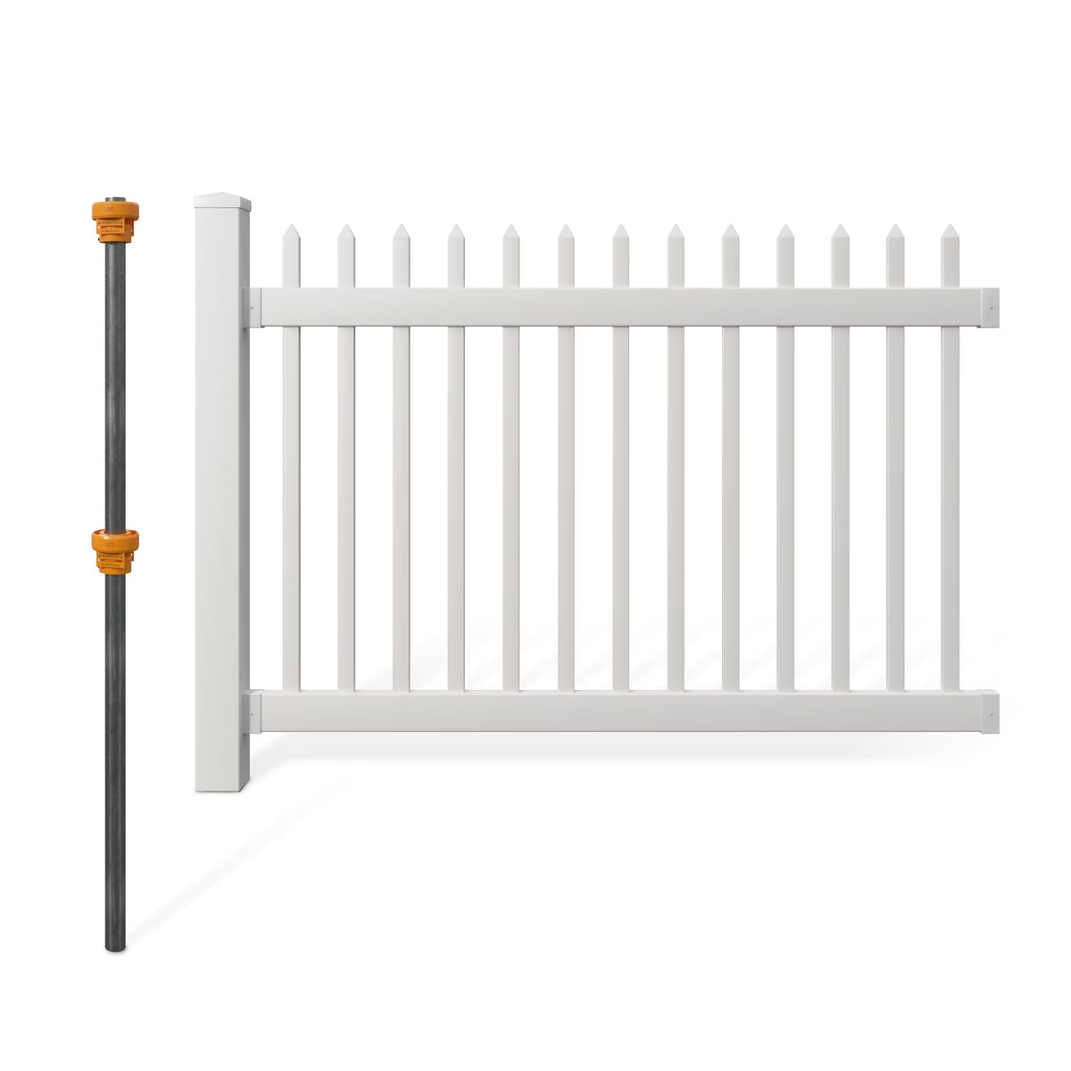 WamBam White Vinyl Picket Fence Panel Kit, 4ft H x 6ft W, 1 Panel + 1 Post - BL19101