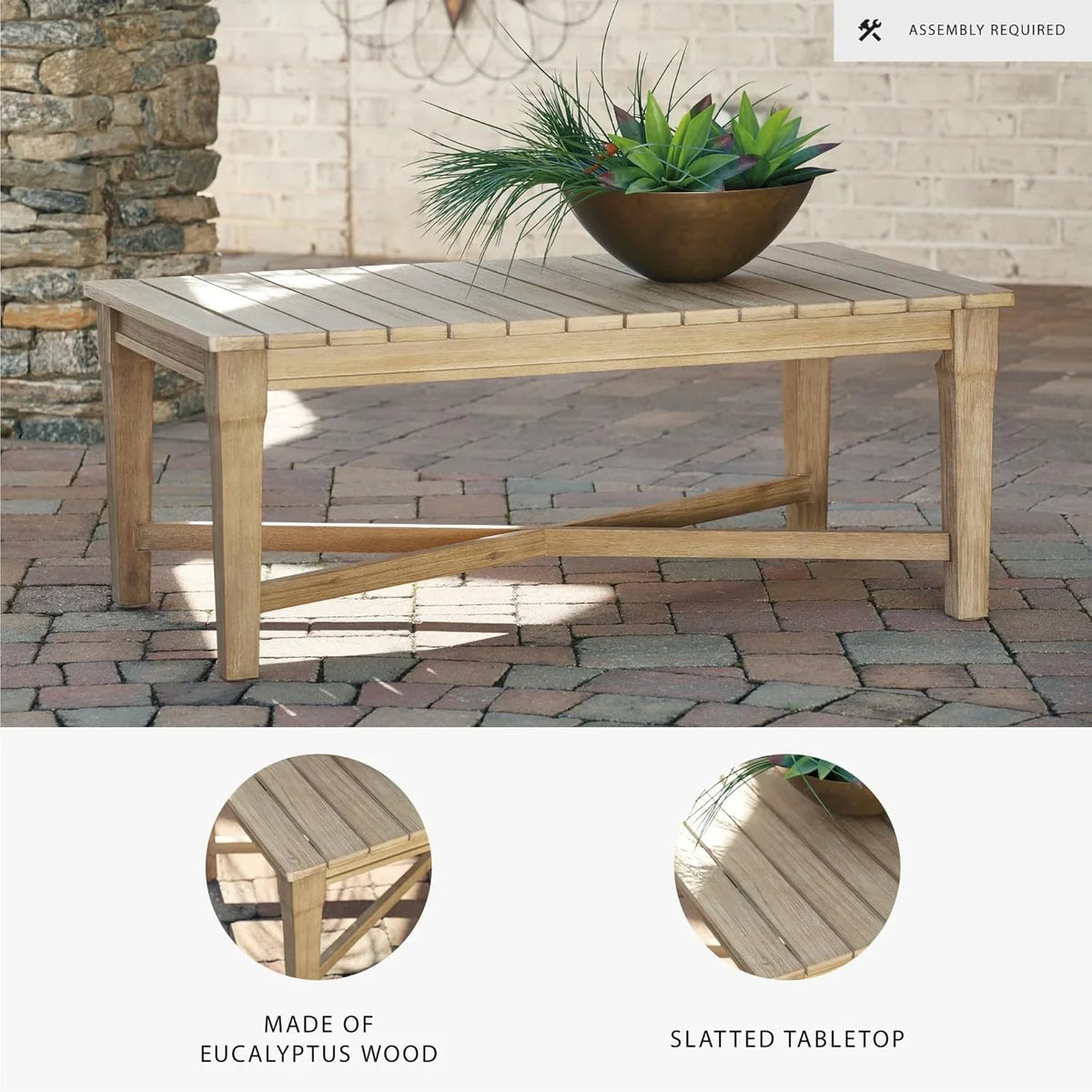 Signature Design by Ashley Clare View Outdoor Patio Eucalyptus Sofa With Cushions, Beige