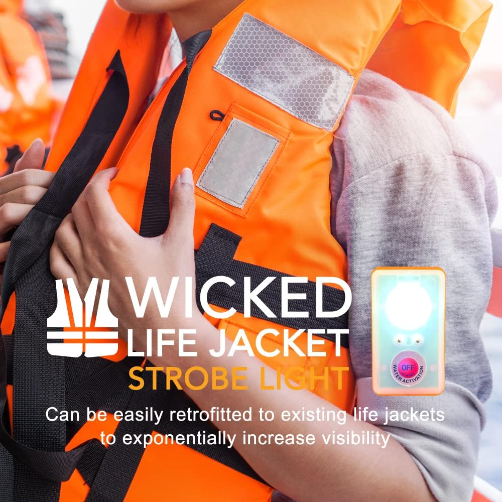 Wicked Design & Engineering Life Jacket LED Strobe Lights, Water Activated, 4-Pack