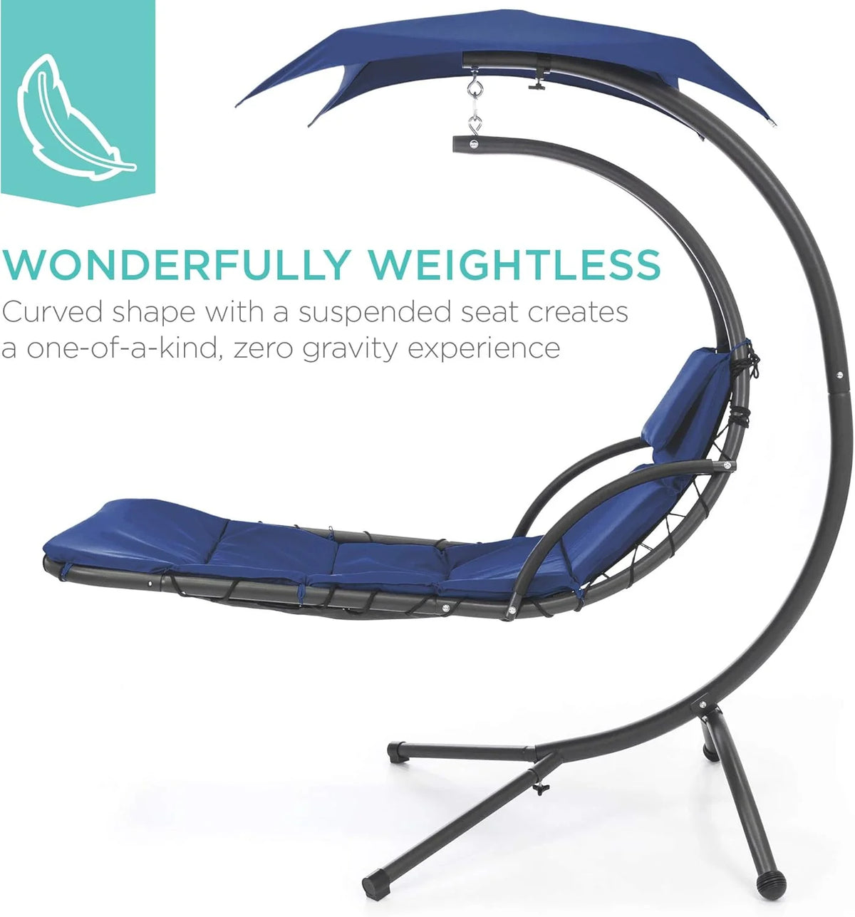 Best Choice Products Outdoor Hanging Steel Chaise Lounge Chair With Canopy, Charcoal Gray - SKY5871