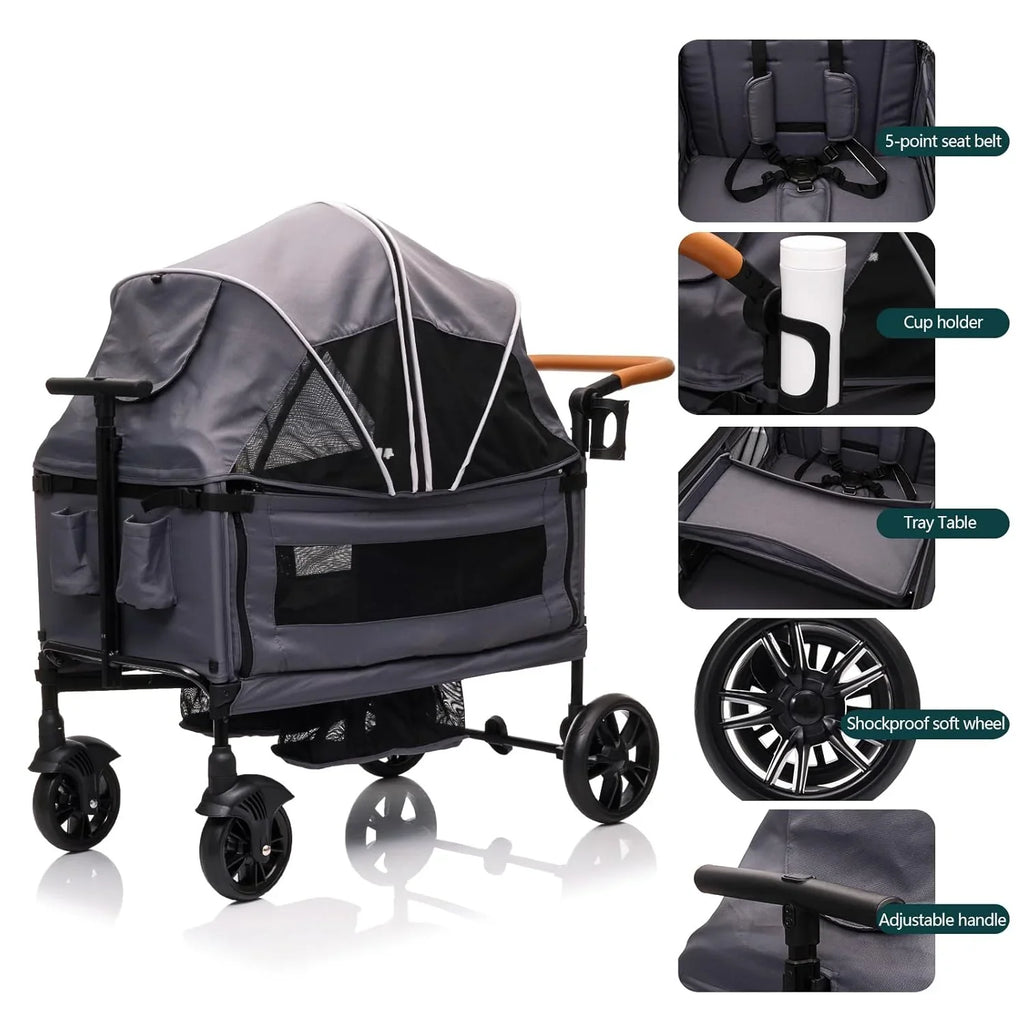 Wagon Stroller For 2 Kids And Cargo With 5-Point Harness