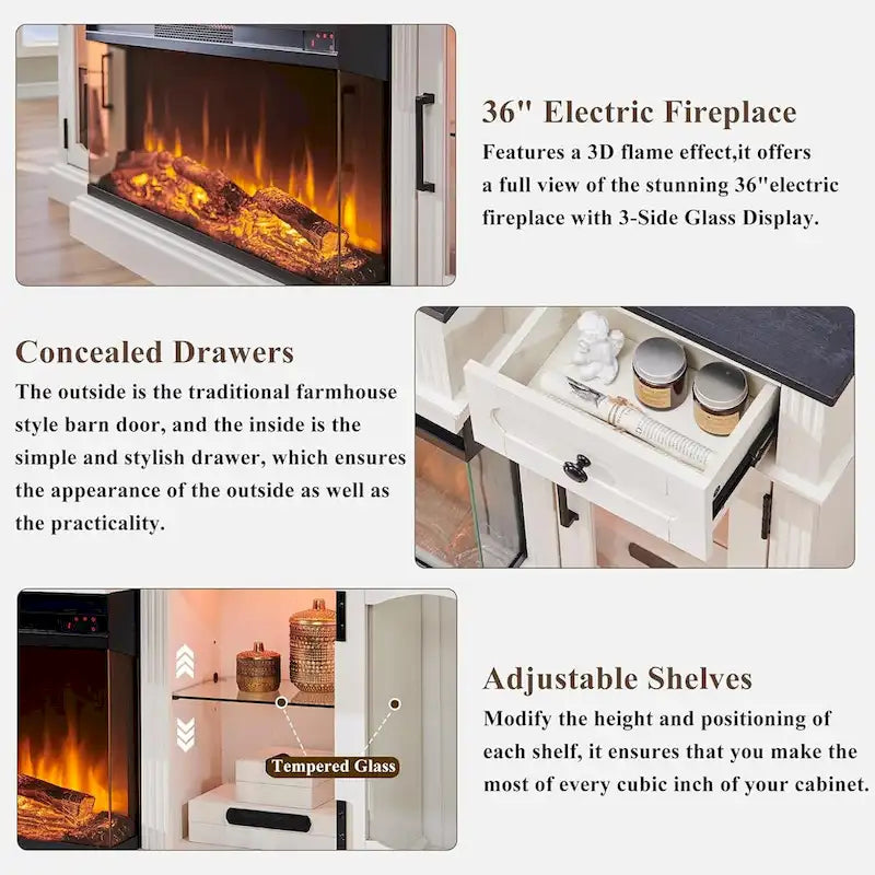 Farmhouse Electric Fireplace TV Stand For TVs Up To 80 Inches - 70W x 16D x 32H