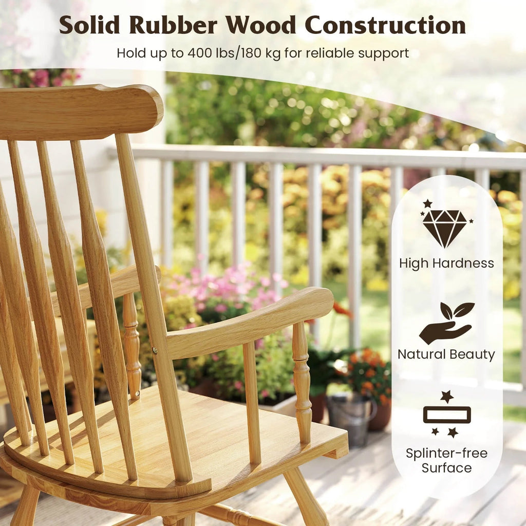 Costway Rubber Wood Rocking Chair, White, 22 x 32 x 44 in, 300 lbs