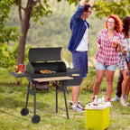Outsunny Portable Charcoal BBQ Grill And Offset Smoker Combo, 48.75in x 20.75in x 41in - Black