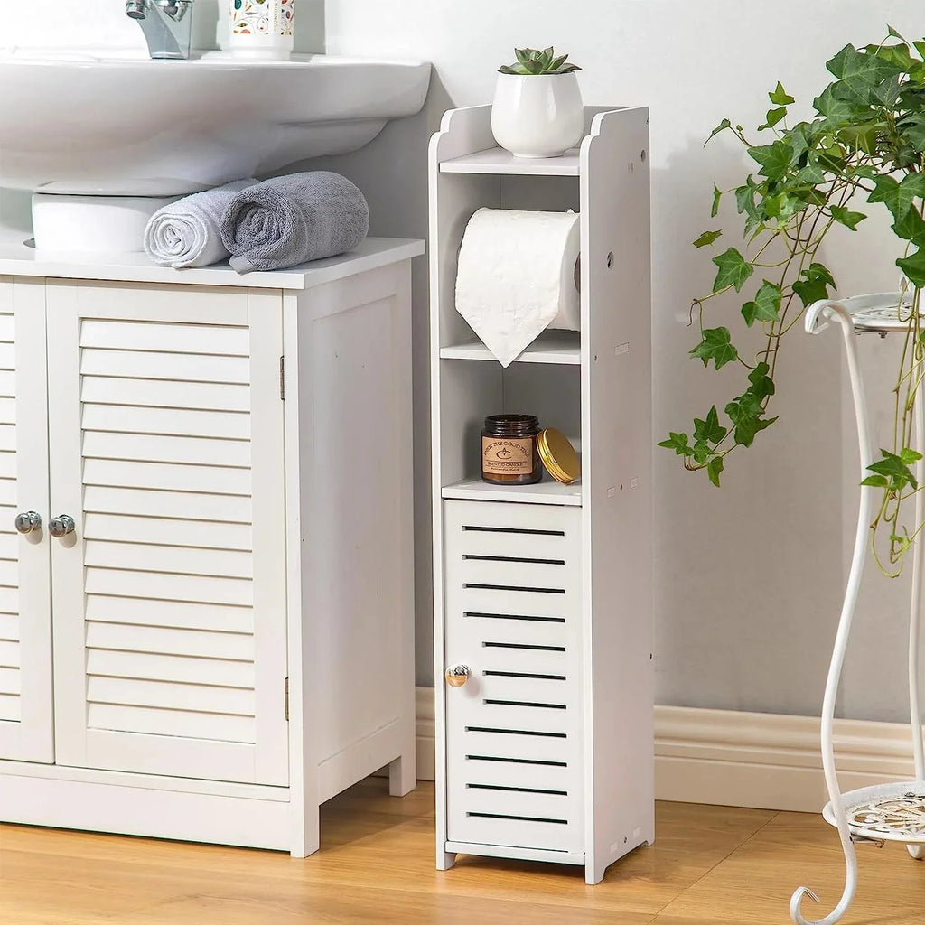 Toilet Paper Holder Storage Cabinet Stand With 3 Open Shelves - PVC